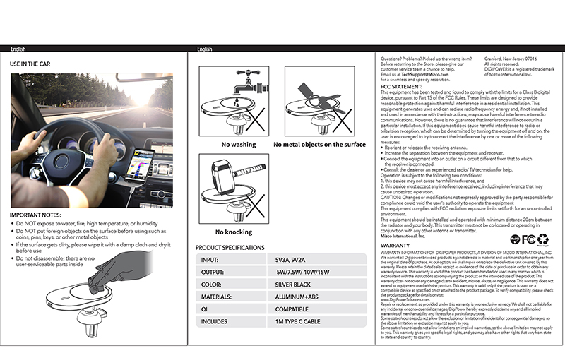 user_guide MAGNETIC CAR MOUNT WIRELESS CHARGER