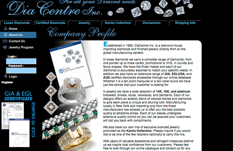 Dia Center web page Trays