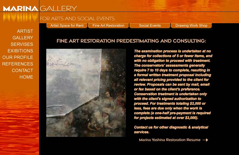 Marina Gallery web page