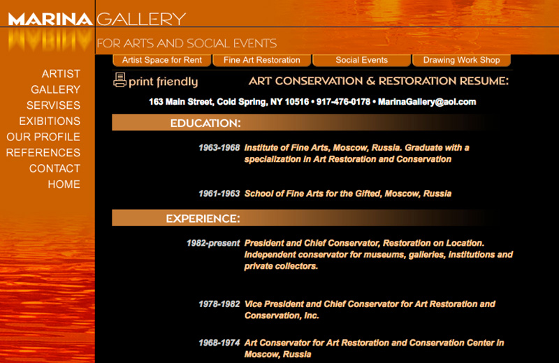 Marina Gallery web page