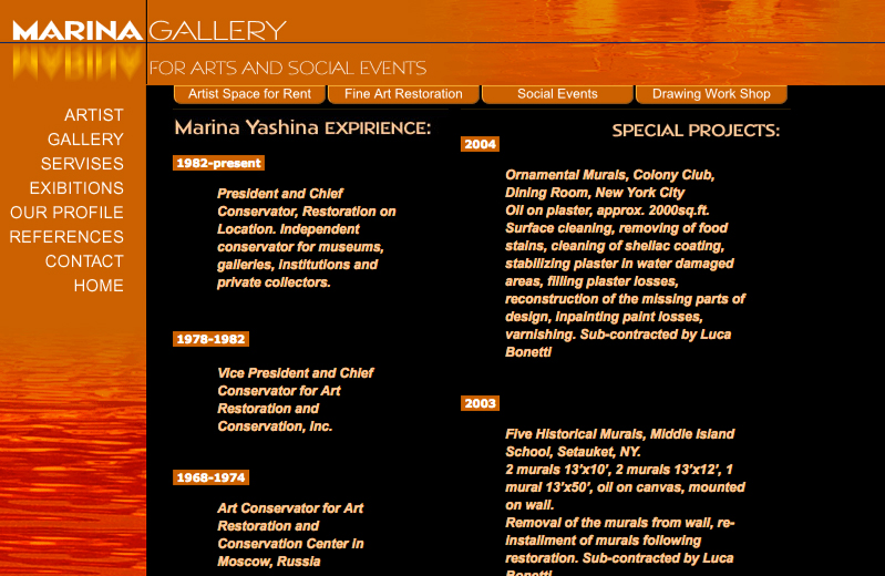 Marina Gallery web page