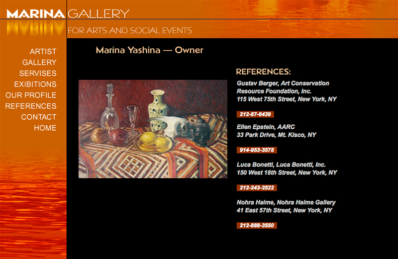 Marina Gallery web page
